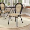Flash Furniture Cannes Indoor/Outdoor Commercial Thonet Bistro Stack Chair – Natural PE Cane Rattan Back and Seat – Black Metal Frame(Natural/Black Frame)
