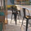 Flash Furniture Commercial Grade 30″ High Black Metal Indoor-Outdoor Barstool with Removable Back(Black)
