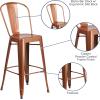Flash Furniture Commercial Grade 30″ High Black Metal Indoor-Outdoor Barstool with Removable Back(Copper)