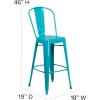 Flash Furniture Commercial Grade 30″ High Black Metal Indoor-Outdoor Barstool with Removable Back(Crystal Teal-blue)