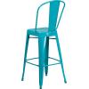 Flash Furniture Commercial Grade 30″ High Black Metal Indoor-Outdoor Barstool with Removable Back(Crystal Teal-blue)