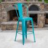 Flash Furniture Commercial Grade 30″ High Black Metal Indoor-Outdoor Barstool with Removable Back(Crystal Teal-blue)