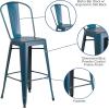 Flash Furniture Commercial Grade 30″ High Black Metal Indoor-Outdoor Barstool with Removable Back(Distressed Antique Blue)