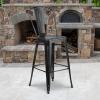 Flash Furniture Commercial Grade 30″ High Black Metal Indoor-Outdoor Barstool with Removable Back(Distressed Black)