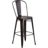 Flash Furniture Commercial Grade 30″ High Black Metal Indoor-Outdoor Barstool with Removable Back(Distressed Copper)