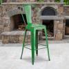 Flash Furniture Commercial Grade 30″ High Black Metal Indoor-Outdoor Barstool with Removable Back(Distressed Green)