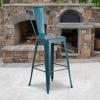 Flash Furniture Commercial Grade 30″ High Black Metal Indoor-Outdoor Barstool with Removable Back(Distressed Kelly Blue-teal)