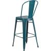 Flash Furniture Commercial Grade 30″ High Black Metal Indoor-Outdoor Barstool with Removable Back(Distressed Kelly Blue-teal)