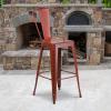 Flash Furniture Commercial Grade 30″ High Black Metal Indoor-Outdoor Barstool with Removable Back(Distressed Kelly Red)