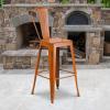 Flash Furniture Commercial Grade 30″ High Black Metal Indoor-Outdoor Barstool with Removable Back(Distressed Orange)