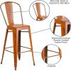 Flash Furniture Commercial Grade 30″ High Black Metal Indoor-Outdoor Barstool with Removable Back(Distressed Orange)