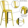 Flash Furniture Commercial Grade 30″ High Black Metal Indoor-Outdoor Barstool with Removable Back(Distressed Yellow)