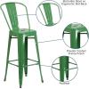 Flash Furniture Commercial Grade 30″ High Black Metal Indoor-Outdoor Barstool with Removable Back(Green)