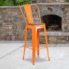 Flash Furniture Commercial Grade 30″ High Black Metal Indoor-Outdoor Barstool with Removable Back(Orange)