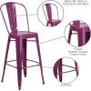 Flash Furniture Commercial Grade 30″ High Black Metal Indoor-Outdoor Barstool with Removable Back(Purple)