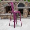 Flash Furniture Commercial Grade 30″ High Black Metal Indoor-Outdoor Barstool with Removable Back(Purple)