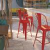 Flash Furniture Commercial Grade 30″ High Black Metal Indoor-Outdoor Barstool with Removable Back(Red)