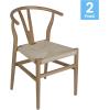 Flash Furniture Logan Commercial Wood Dining Chair, Y-Back Style, Stackable Design, Solid Wood Frame, Kraft Paper Seat, Mortise and Tenon, Oak/Natural(Oak Frame/Natural Seat)