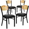 Flash Furniture 4 Pack HERCULES Series Black Slat Back Metal Restaurant Chair – Natural Wood Back, Black Vinyl Seat