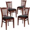 Flash Furniture 4 Pack HERCULES Series Vertical Slat Back Walnut Wood Restaurant Chair – Black Vinyl Seat(Black Vinyl Seat/Mahogany Wood Frame)