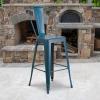 Flash Furniture Commercial Grade 30″ High Black Metal Indoor-Outdoor Barstool with Removable Back(Distressed Antique Blue)