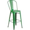 Flash Furniture Commercial Grade 30″ High Black Metal Indoor-Outdoor Barstool with Removable Back(Distressed Green)