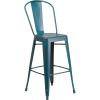 Flash Furniture Commercial Grade 30″ High Black Metal Indoor-Outdoor Barstool with Removable Back(Distressed Kelly Blue-teal)