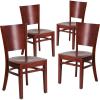 Flash Furniture Lacey Series Solid Back Walnut Wood Restaurant Chair – Burgundy Vinyl Seat(Mahogany)