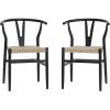 Flash Furniture Logan Commercial Wood Dining Chair, Y-Back Style, Stackable Design, Solid Wood Frame, Kraft Paper Seat, Mortise and Tenon, Oak/Natural(Black Frame/Natural Seat)