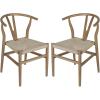 Flash Furniture Logan Commercial Wood Dining Chair, Y-Back Style, Stackable Design, Solid Wood Frame, Kraft Paper Seat, Mortise and Tenon, Oak/Natural(Oak Frame/Natural Seat)