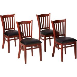 Flash Furniture 4 Pack HERCULES Series Vertical Slat Back Walnut Wood Restaurant Chair – Black Vinyl Seat(Black Vinyl Seat/Walnut Wood Frame)
