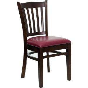 Flash Furniture 4 Pack HERCULES Series Vertical Slat Back Walnut Wood Restaurant Chair – Black Vinyl Seat(Burgundy Vinyl Seat/Walnut Wood Frame)