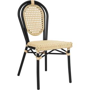 Flash Furniture Cannes Indoor/Outdoor Commercial Thonet Bistro Stack Chair – Natural PE Cane Rattan Back and Seat – Black Metal Frame(Natural/Black Frame)
