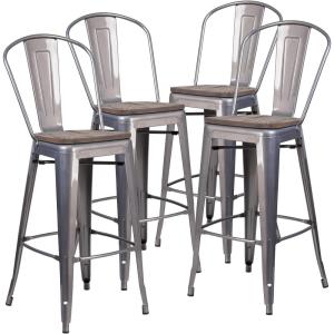 Flash Furniture Commercial Grade 30″ High Black Metal Indoor-Outdoor Barstool with Removable Back(Black)