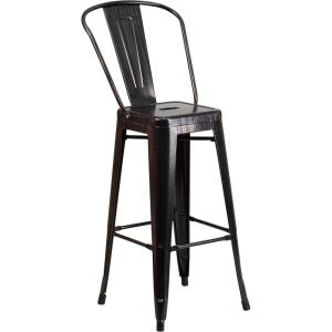 Flash Furniture Commercial Grade 30″ High Black Metal Indoor-Outdoor Barstool with Removable Back(Black-antique Gold)