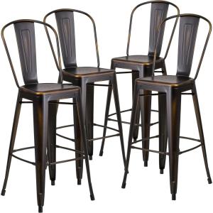Flash Furniture Commercial Grade 30″ High Black Metal Indoor-Outdoor Barstool with Removable Back(Distressed Copper)