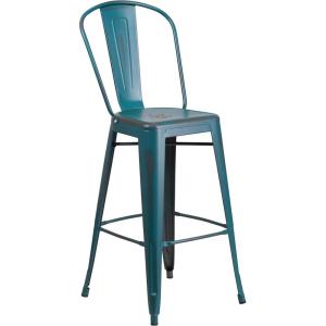 Flash Furniture Commercial Grade 30″ High Black Metal Indoor-Outdoor Barstool with Removable Back(Distressed Kelly Blue-teal)