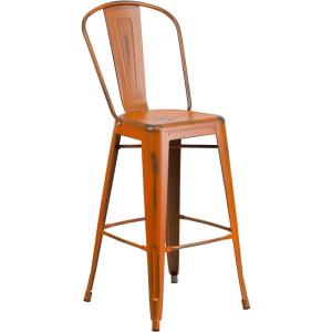 Flash Furniture Commercial Grade 30″ High Black Metal Indoor-Outdoor Barstool with Removable Back(Distressed Orange)