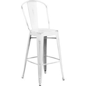 Flash Furniture Commercial Grade 30″ High Black Metal Indoor-Outdoor Barstool with Removable Back(Distressed White)