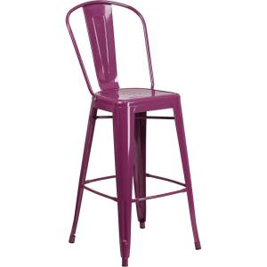 Flash Furniture Commercial Grade 30″ High Black Metal Indoor-Outdoor Barstool with Removable Back(Purple)