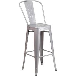 Flash Furniture Commercial Grade 30″ High Black Metal Indoor-Outdoor Barstool with Removable Back(Silver)