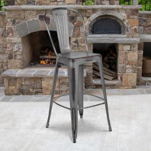 Flash Furniture Commercial Grade 30″ High Black Metal Indoor-Outdoor Barstool with Removable Back(Silver Gray)