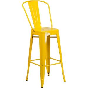 Flash Furniture Commercial Grade 30″ High Black Metal Indoor-Outdoor Barstool with Removable Back(Yellow)