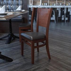 Flash Furniture Lacey Series Solid Back Walnut Wood Restaurant Chair – Burgundy Vinyl Seat(Black Vinyl Seat/Walnut Wood Frame)