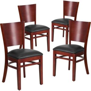 Flash Furniture Lacey Series Solid Back Walnut Wood Restaurant Chair – Burgundy Vinyl Seat(Black/Mahogany)