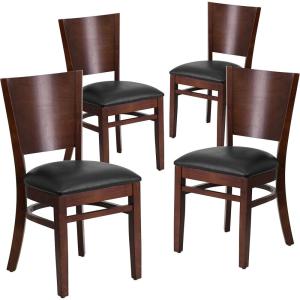 Flash Furniture Lacey Series Solid Back Walnut Wood Restaurant Chair – Burgundy Vinyl Seat(Black/Walnut)