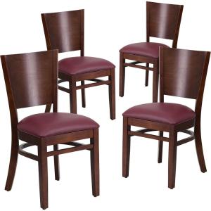 Flash Furniture Lacey Series Solid Back Walnut Wood Restaurant Chair – Burgundy Vinyl Seat(Burgundy/Walnut)