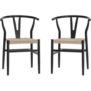 Flash Furniture Logan Commercial Wood Dining Chair, Y-Back Style, Stackable Design, Solid Wood Frame, Kraft Paper Seat, Mortise and Tenon, Oak/Natural(Black Frame/Natural Seat)