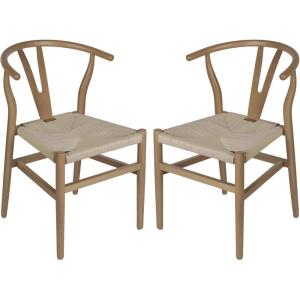 Flash Furniture Logan Commercial Wood Dining Chair, Y-Back Style, Stackable Design, Solid Wood Frame, Kraft Paper Seat, Mortise and Tenon, Oak/Natural(Oak Frame/Natural Seat)
