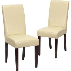 Flash Furniture Traditional Black LeatherSoft Upholstered Panel Back Parsons Dining Chair(Ivory)